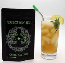 Load image into Gallery viewer, Our “Organic Iced Green” tea is imported from Kenya and is made with only premium luxury ingredients.  This tea&#39;s infusion tending light green and tastes of lemon, it comes in a large 1.25 oz. (30 g) bag that conveniently makes a large gallon of delicious iced tea. 
