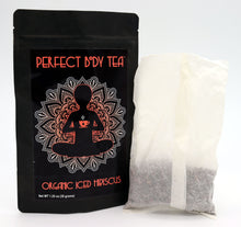 Load image into Gallery viewer, Our “Organic Iced Hibiscus” tea is an herb blend that is made with only premium luxury ingredients imported from Egypt.  This tea&#39;s infusion is scarlet red to deep burgundy and has a taste similar to pomegranate but with pucker power like lemonade.   It comes in a large 1.25 oz. (30 g) bag that conveniently makes a large gallon of delicious iced tea. 
